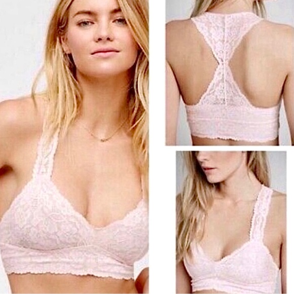 FREE PEOPLE Intimately 🌸 Galloon Racerback Floral Lace Bralette, Ballet | S - Picture 1 of 15